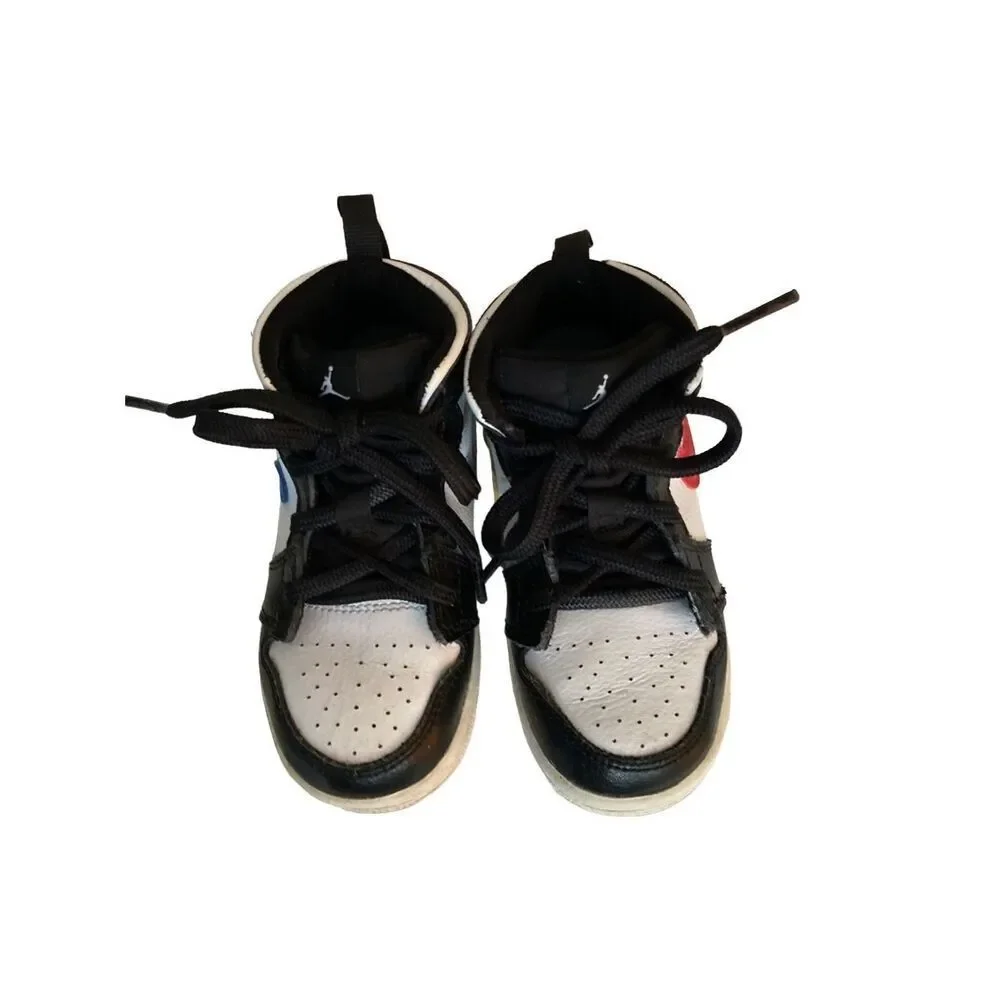 Nike Air Jordan 1 Mid Toddler 8C Black White Red Swoosh Sneakers